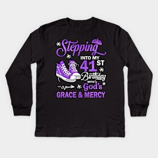 Stepping Into My 41st Birthday With God's Grace & Mercy Bday Kids Long Sleeve T-Shirt